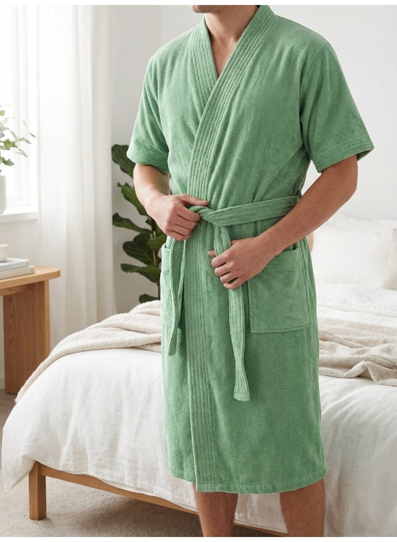 Ambrosia 100% Cotton Medium Unisex Terry Bathrobe in Sage Green for Ultimate Comfort, Highly Absorbent Spa Quality Loungewear Cozy As A Blanket For Shower And Bath - Image 2