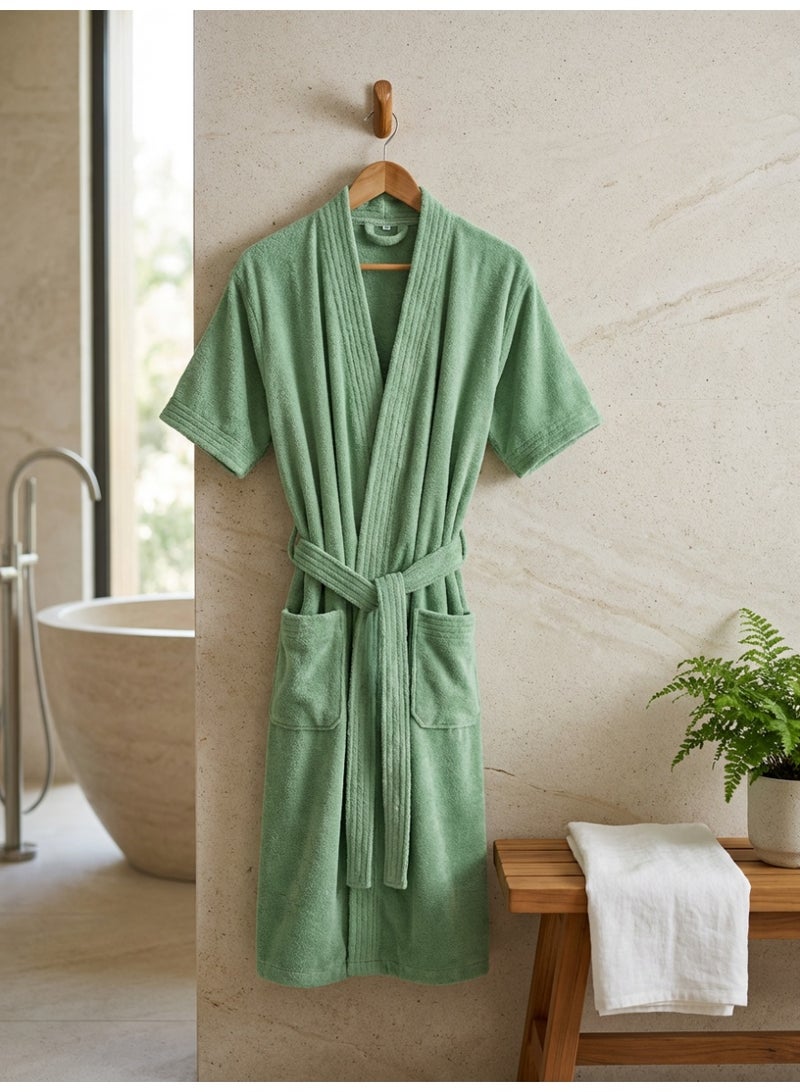 Ambrosia 100% Cotton Medium Unisex Terry Bathrobe in Sage Green for Ultimate Comfort, Highly Absorbent Spa Quality Loungewear Cozy As A Blanket For Shower And Bath - Image 3