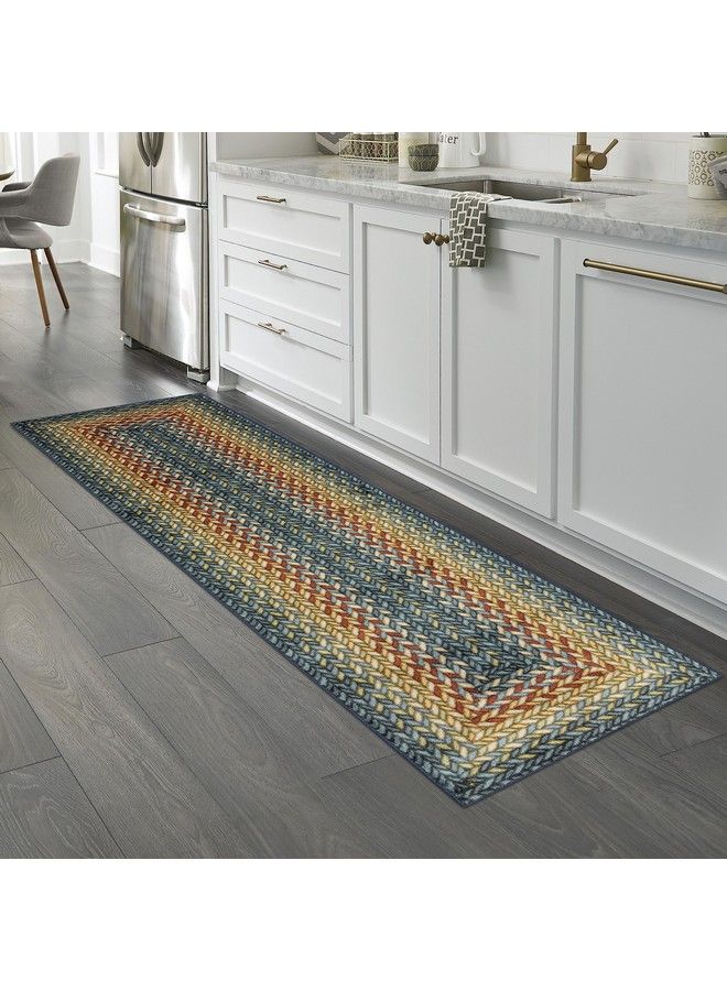 Maples Rugs Marion Braid Hallway Entryway Runner Non Skid Runner Rug [Made In Usa] Multi 2' X 8' - Image 1