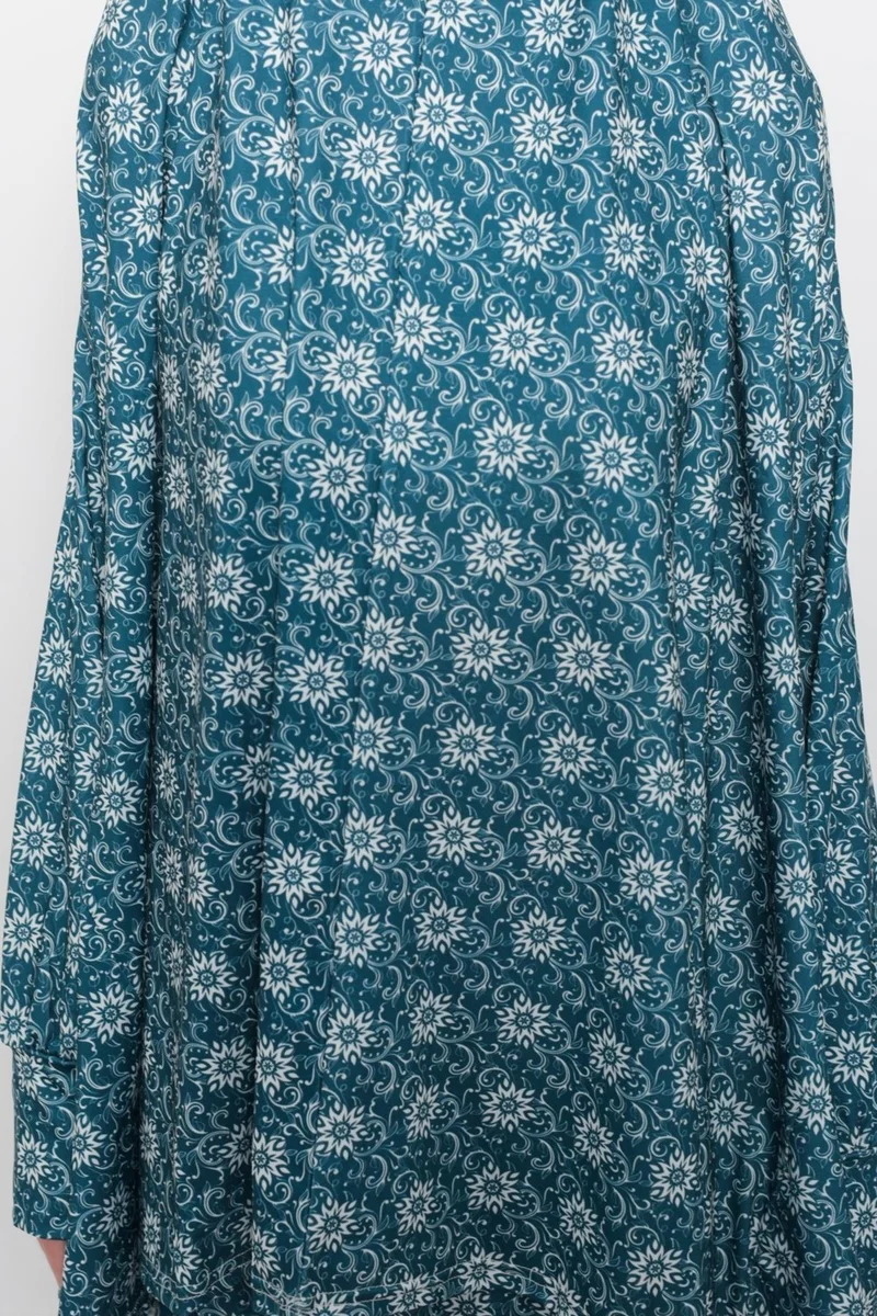 Altobeh Practical Two Piece Sun Patterned Bat Sleeves Lycra Hijab Prayer Dress with Headscarf 992 0315