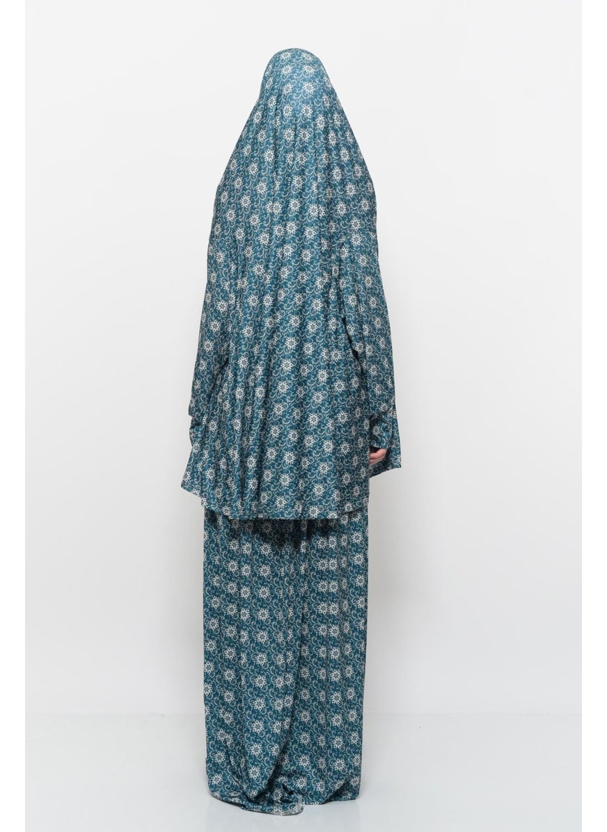 Altobeh Practical Two Piece Sun Patterned Bat Sleeves Lycra Hijab Prayer Dress with Headscarf 992 0315  - Image 4