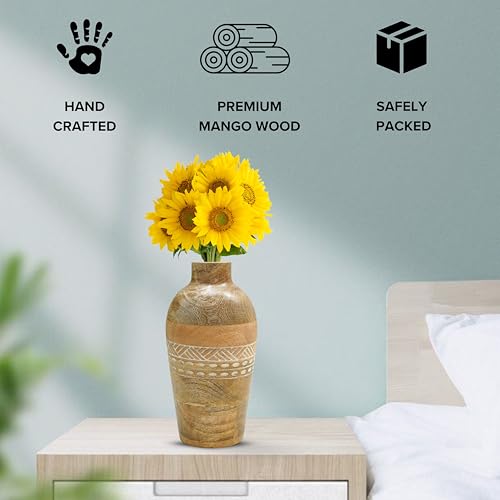 Behoma Flower Vase, Mango Wood Flower Vases, Bud with Etching, for Decor Home Living Room Kitchen Office, Diwali Decoration | Height - 7.8" inch (20 cm) - Image 3