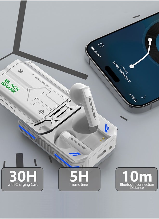 BLACK SHARK - True Wireless Bluetooth Earbuds T11 With Low Latency Mode, Slide Cover with "SHING" Sound, RGB Lightning, 30 Hours Battery Life and ENC Call Noise Reduction - White - Image 1