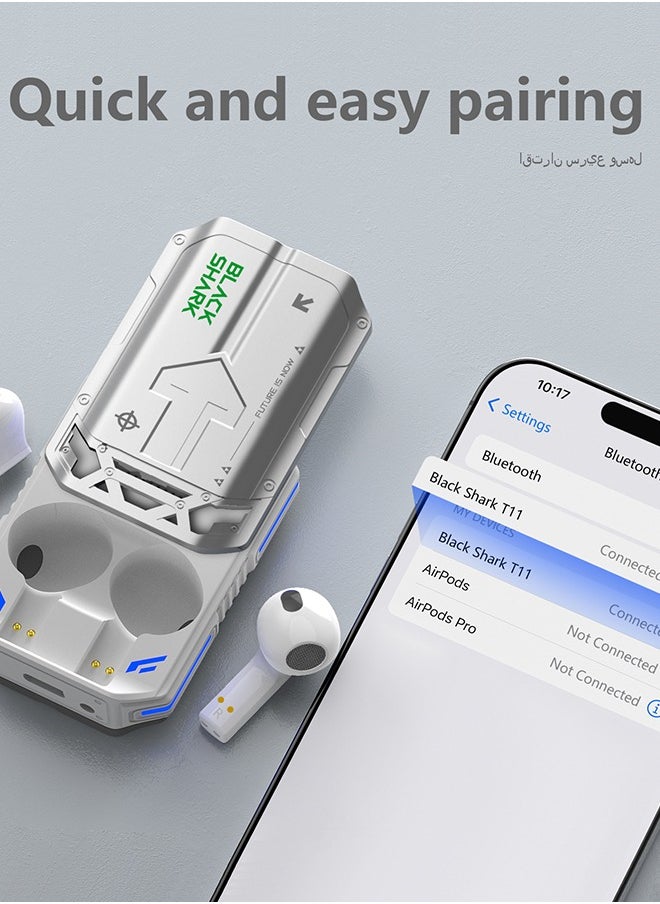 BLACK SHARK - True Wireless Bluetooth Earbuds T11 With Low Latency Mode, Slide Cover with "SHING" Sound, RGB Lightning, 30 Hours Battery Life and ENC Call Noise Reduction - White - Image 1