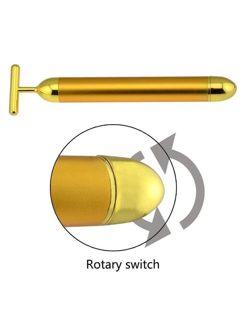إسكدنيا 24K العناية بالبشرة تدليك الوجه الأسطوانة ، وهما في واحد الكهربائية الدوارة 3D ، تي على شكل عصا الجمال الطاقة المستخدمة في شد الوجه و شد الجلد - Image 3