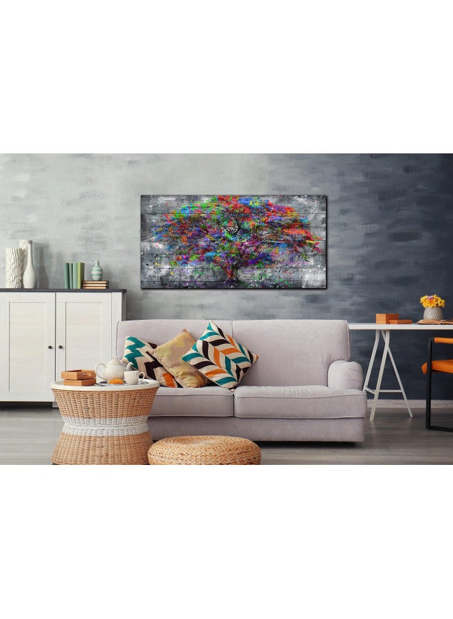 SIXTTART SIXTTART Tree of Life Wall-Art - Forest Wall Art - Abstract Canvas Wall Art for Living Room Graffiti Art Ready to Hang Size 40" x 20"  - Image 1