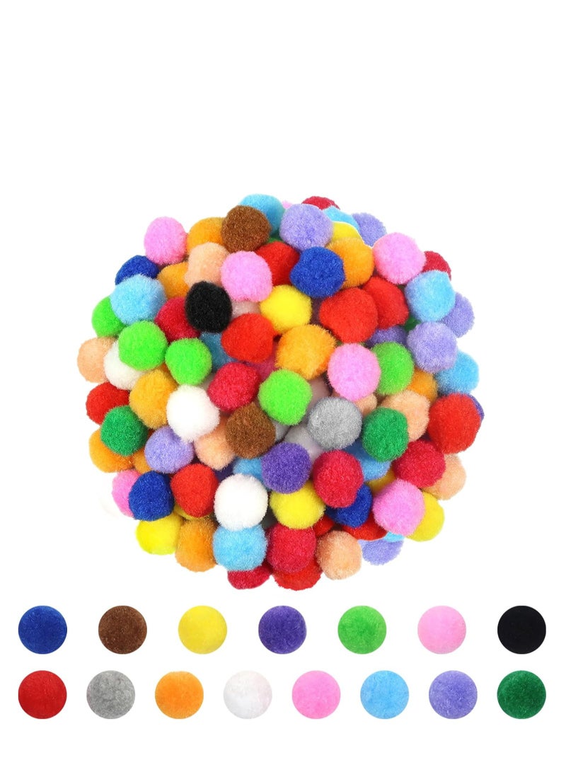 300 Pieces1 inch/2.5cm multi-colored pom-poms, with 100 black googly eyes, self-adhesive, sizes include 6/8/10/12/15/20/35 mm mixed pack, suitable for children's DIY art and craft decoration. - Image 1