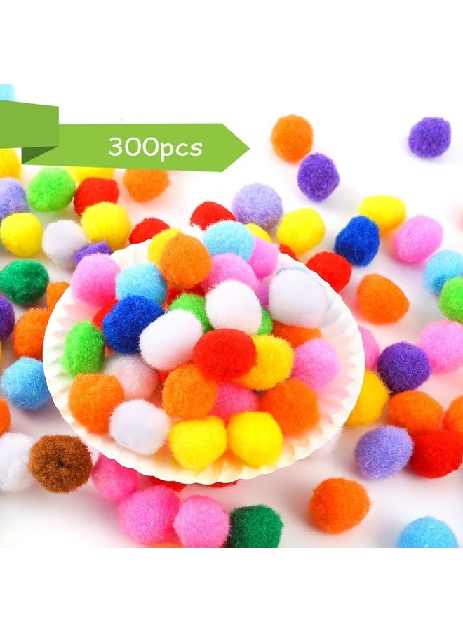 300 Pieces1 inch/2.5cm multi-colored pom-poms, with 100 black googly eyes, self-adhesive, sizes include 6/8/10/12/15/20/35 mm mixed pack, suitable for children's DIY art and craft decoration. - Image 2