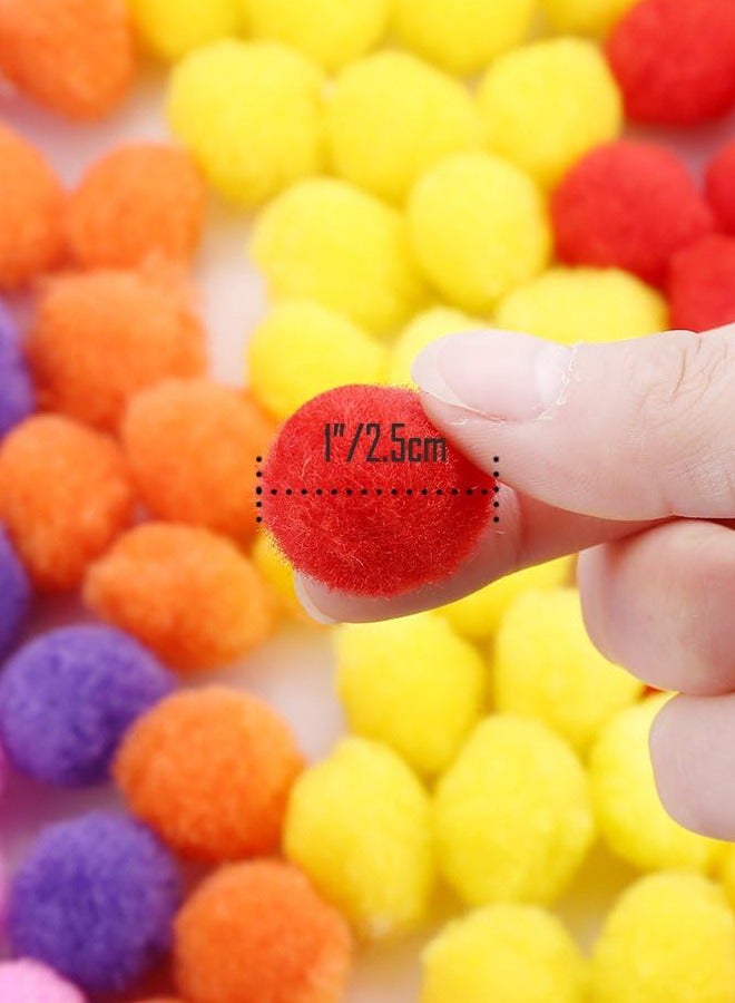 300 Pieces1 inch/2.5cm multi-colored pom-poms, with 100 black googly eyes, self-adhesive, sizes include 6/8/10/12/15/20/35 mm mixed pack, suitable for children's DIY art and craft decoration. - Image 4