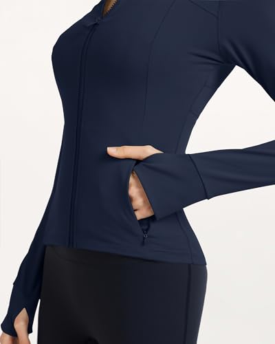Locachy Women's Slim Fit Full Zip Athletic Running Sports Workout Jacket with Thumb Holes 01 Dark Blue XL - Image 5