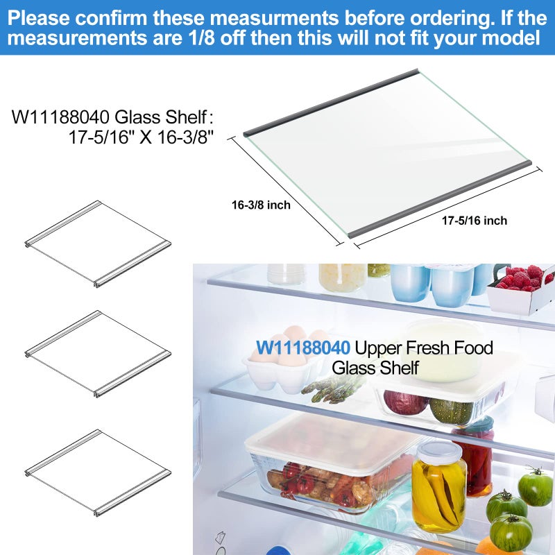 Alvar UPGRADED W11188040 Refrigerator Glass Shelf Compatible with Whirlpool Fresh Food Upper Glass Shelf Replacement,Tempered Glass Shelf Parts W11135529,AP6286990, Fit WRS312/ WRS315/ WRS321/WRS325..Series - Image 3