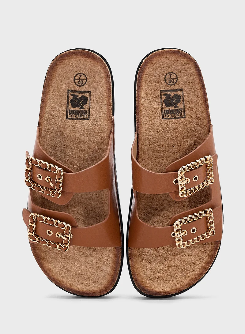 DOWN TO EARTH Two Buckle Casual Sandal Slide