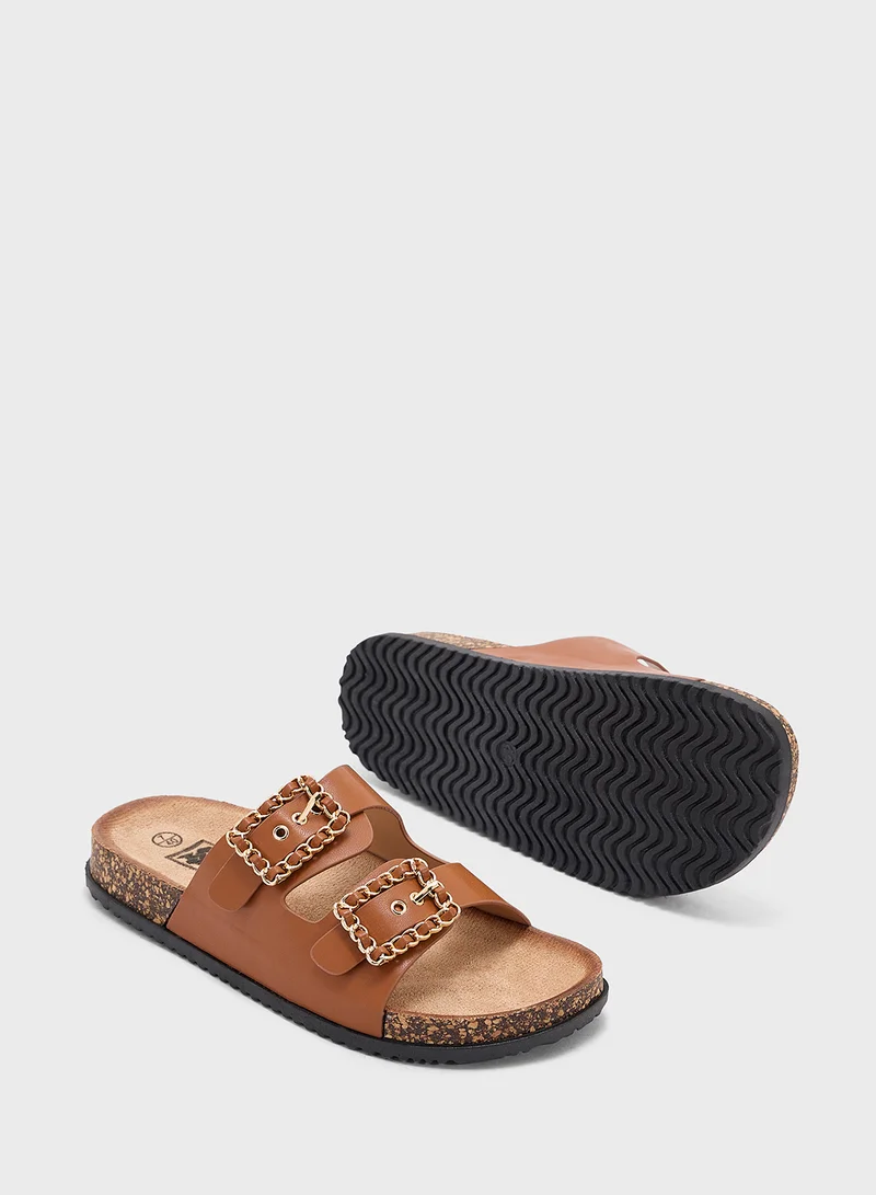 DOWN TO EARTH Two Buckle Casual Sandal Slide