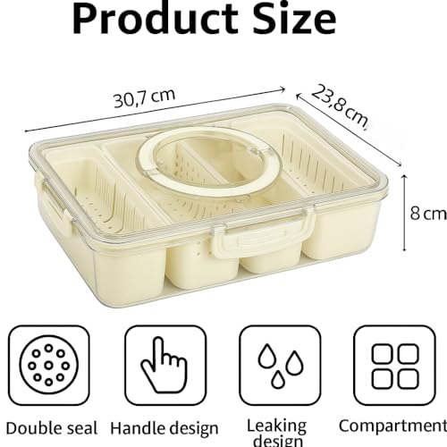 Qshare Divided Fridge Storage Box with 4 Serving Veggie Box with Lid and Handle - Airtight Fridge Organizer with Removable 4 Compartments - Keeps Fruits, Vegetables, Meal Prep. (4 Compartments - 1 PC) - Image 2