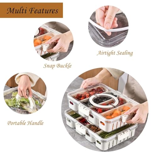 Qshare Divided Fridge Storage Box with 4 Serving Veggie Box with Lid and Handle - Airtight Fridge Organizer with Removable 4 Compartments - Keeps Fruits, Vegetables, Meal Prep. (4 Compartments - 1 PC) - Image 3