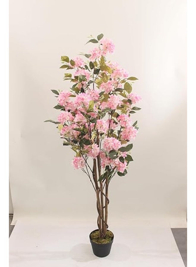 ماركولو شجرة زهور الليلك الاصطناعية من ماركولو، 150 سم مع وعاء، نبات زهري صناعي، جذع بني طبيعي، أوراق خضراء، ديكور منزلي - Image 1