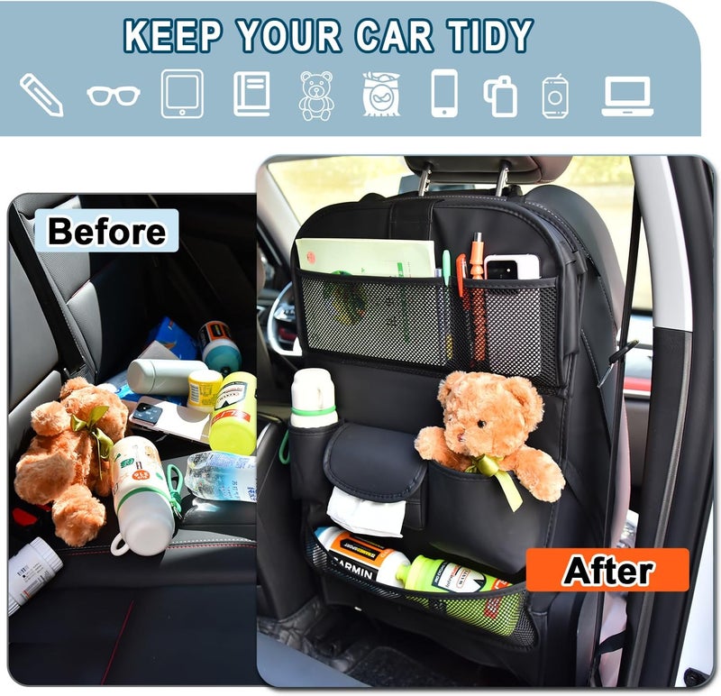 VEHIRIE Car Back Seat Organiser with Foldable Table Tray - Premium Leather Kick Mats for Children - Image 5
