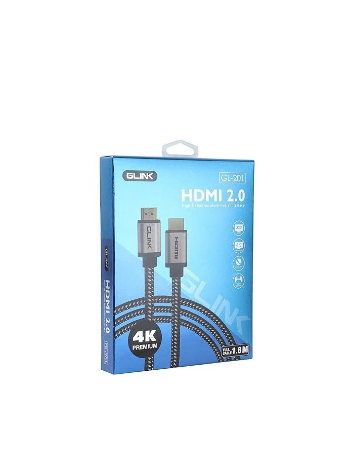 GLink GL-201 ULTRA 4K-HIGH SPEED HDMI CABLE 2.0V with Ethernet 18Gbps, Supports DOLBY, 3D, 4K@60Hz, HDCP 2.2, Audio return, Cotton Braided, Gold Plated Metal Connector (15M/50FT) - Image 2