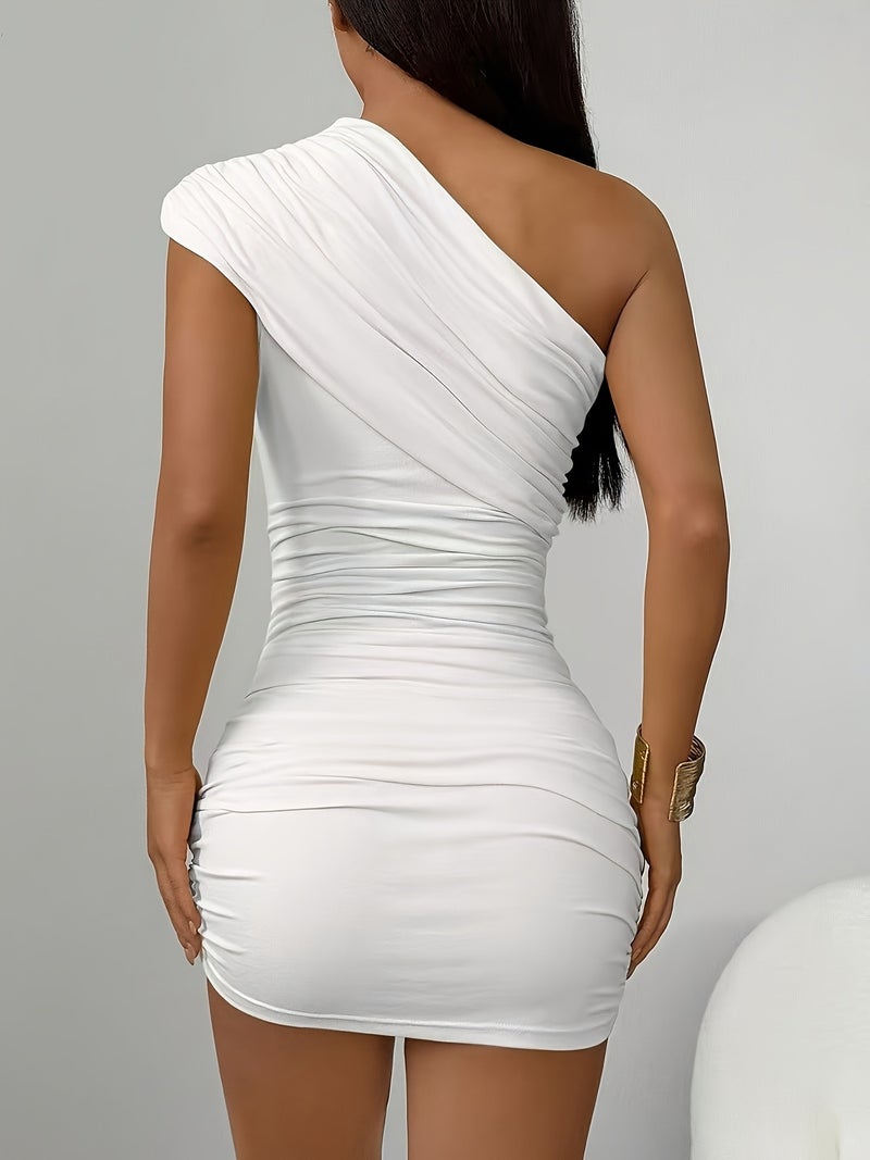 Women'S Fashion Off-Shoulder Pleated Mini Dress - Image 4