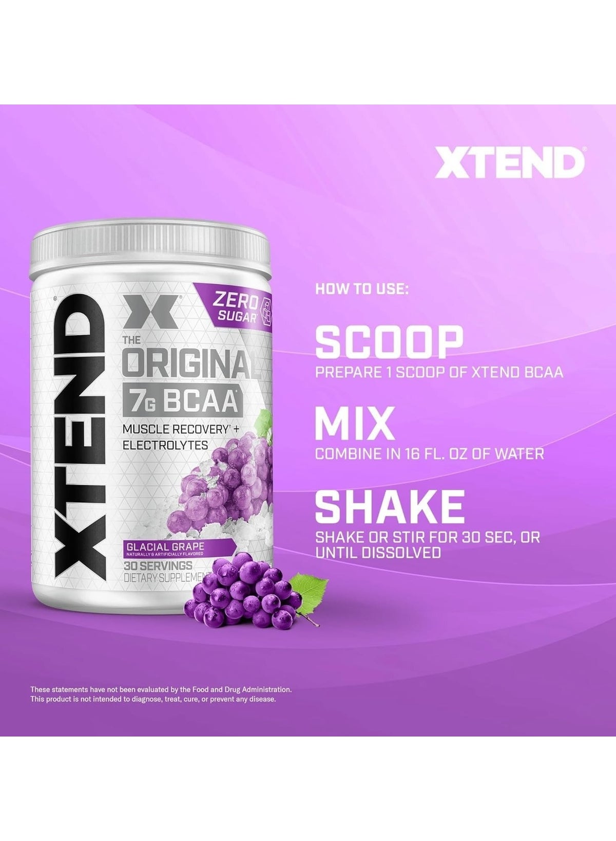 XTEND Glacial Grape Original BCAA Powder 390g 30 Servings