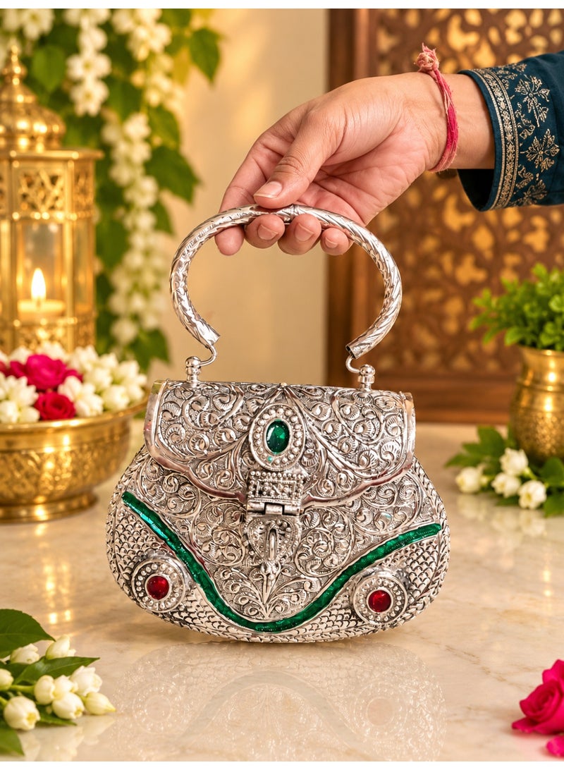Rajshi German Silver Clutch Purse with Handle - Image 1