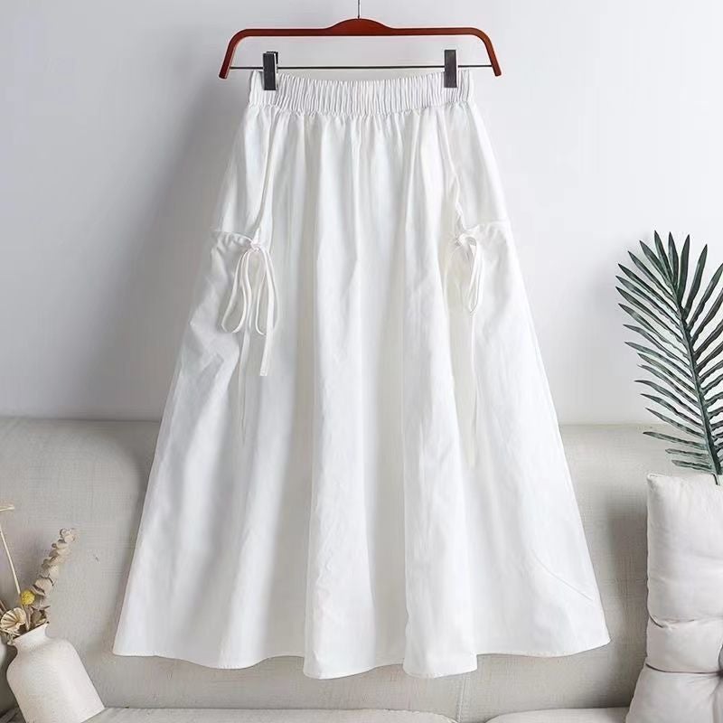 2025 Versatile Solid Color Drawstring Pocket Mid-Length Versatile Workwear A-Line Skirt For Women - Image 4