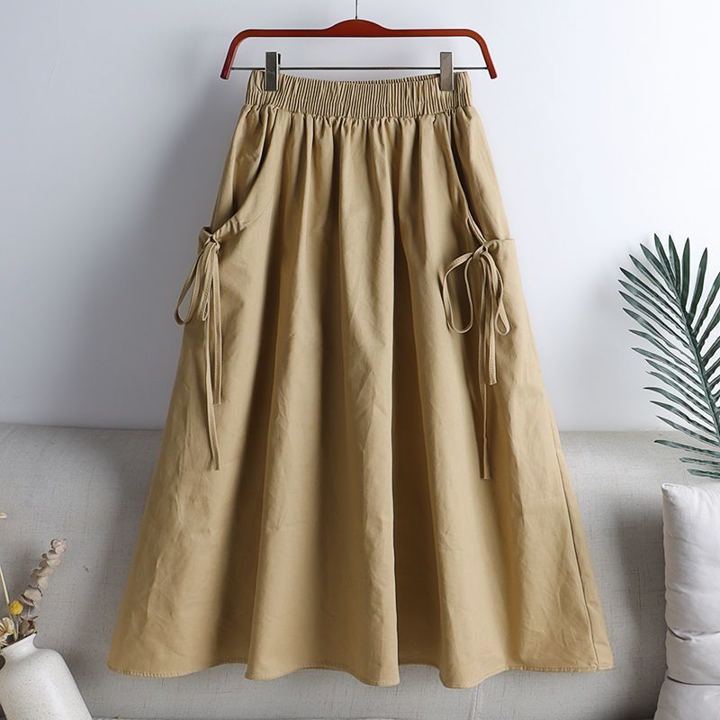 2025 Versatile Solid Color Drawstring Pocket Mid-Length Versatile Workwear A-Line Skirt For Women - Image 2