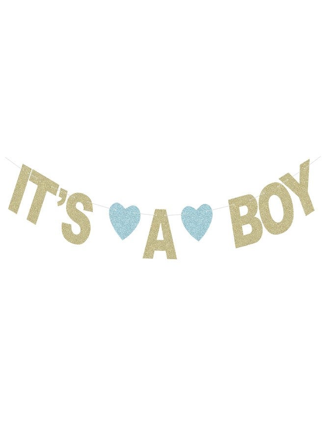 Giuffi Glittery IT'S A BOY Banner for Gender Reveal Party Baby Shower Supply Boy Birthday Decorations Paper Sign - Gold and Blue Hearts - Image 2
