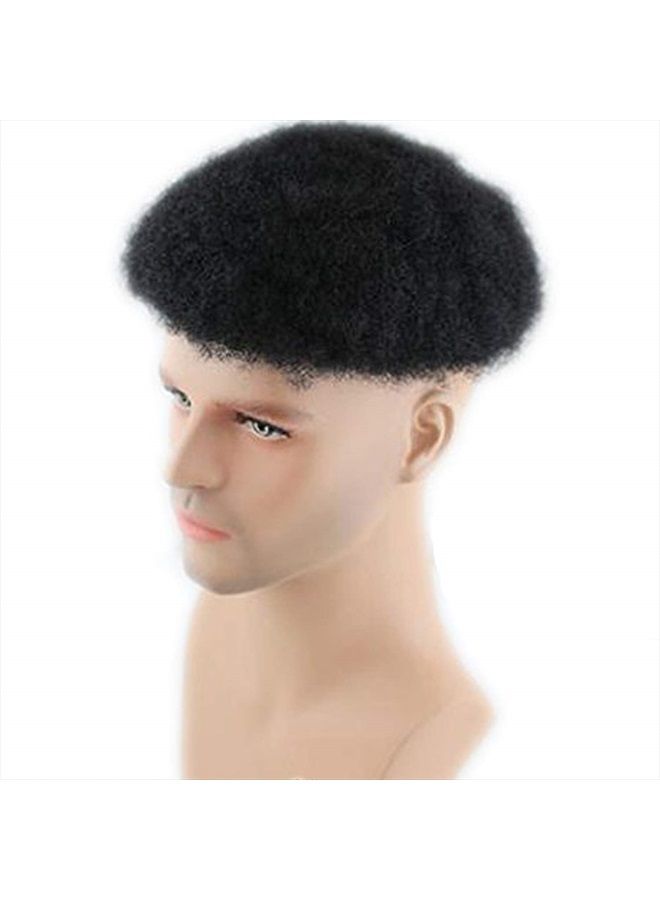 Voloria Rossy&Nancy Brazilian Virgin Human Hair Afro Curl Toupee 10x8inch for Black Men with Men Hair System Human Hair #1 Jet Black - Image 3