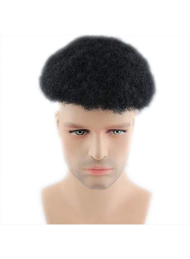 Voloria Rossy&Nancy Brazilian Virgin Human Hair Afro Curl Toupee 10x8inch for Black Men with Men Hair System Human Hair #1 Jet Black - Image 2