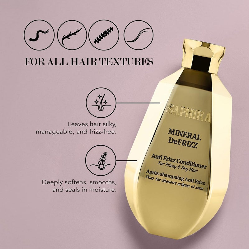 Saphira Mineral DeFrizz AntiFrizz Hair Conditioner  Deep Hydration & Frizz Control  Smooth Silky Shine  For Curly Wavy & Straight Hair  250 ml - Image 2
