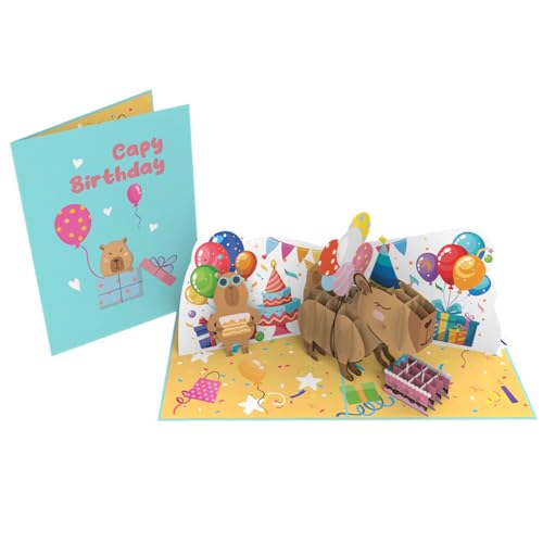 Rykamia Capybara Birthday Pop Up Card, Cute Capy Birthday Greeting Card, Capy Birthday Card, Capybara Gifts, Capybara Birthday Card, Capy Birthday Card, Capybara Card 3D, Capy Birthday Pop Up Card - Image 1