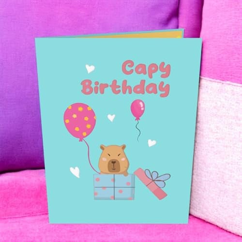 Rykamia Capybara Birthday Pop Up Card, Cute Capy Birthday Greeting Card, Capy Birthday Card, Capybara Gifts, Capybara Birthday Card, Capy Birthday Card, Capybara Card 3D, Capy Birthday Pop Up Card - Image 3