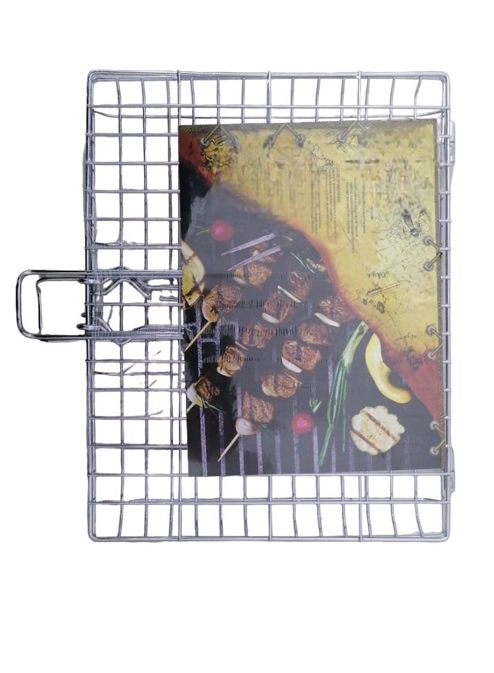 MAS Wooden Foldable Handle,Folding Portable BBQ Grill Basket For Fish Vegetables Shrimp,Larger Grilling Area 38*30*3cm - Image 1