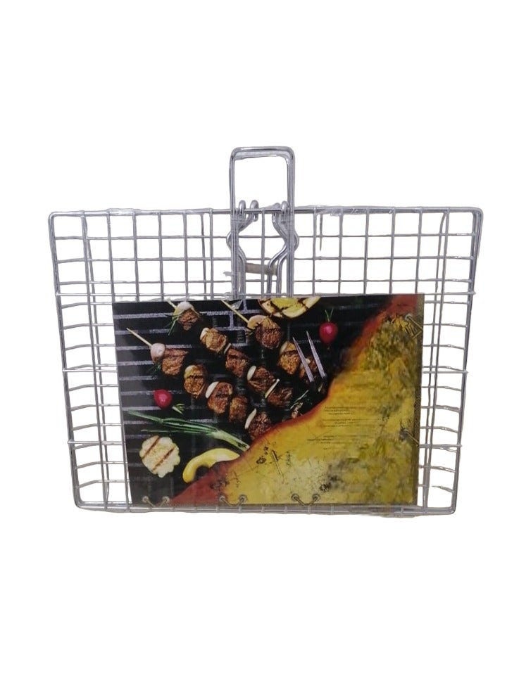 MAS Wooden Foldable Handle,Folding Portable BBQ Grill Basket For Fish Vegetables Shrimp,Larger Grilling Area 38*30*3cm - Image 2