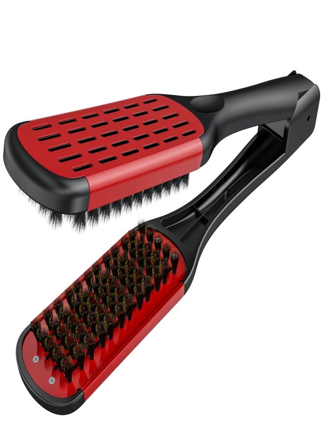 Aiseely Hair Straightening Comb Double Sided Bristle Hair Brush Clamp Straightener Comb Natural Fibres Styling Tool - Image 1