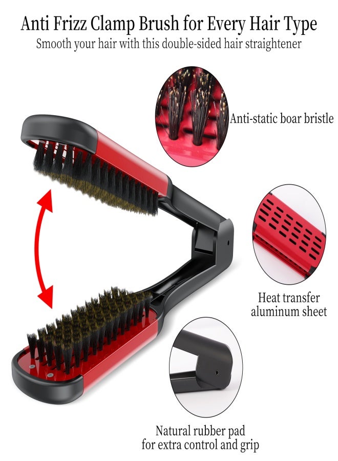 Aiseely Hair Straightening Comb Double Sided Bristle Hair Brush Clamp Straightener Comb Natural Fibres Styling Tool - Image 2