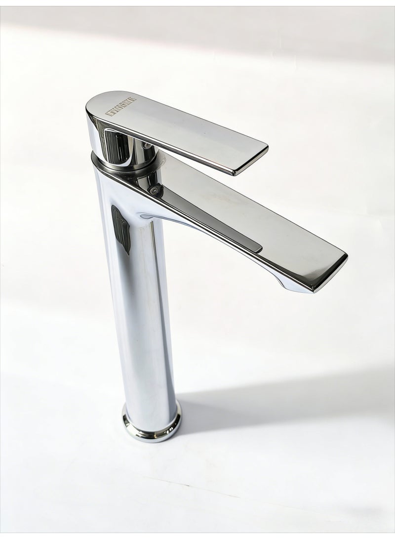 Heightening long flat kitchen faucet, stainless steel single handle practical laundry sink faucet heightening long flat single hole basin faucet alloy body + alloy handle steel foot steel nut - Image 3