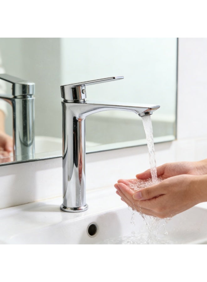 Heightening long flat kitchen faucet, stainless steel single handle practical laundry sink faucet heightening long flat single hole basin faucet alloy body + alloy handle steel foot steel nut - Image 2