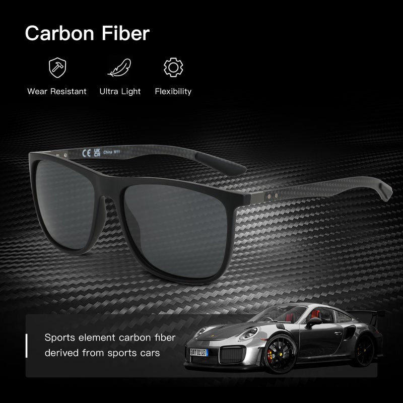 ZENOTTIC Square Polarized Sunglasses for Men Ultralight Carbon Fiber Sun Glasses Driving Fishing Golf Sports UV400 Protection - Image 3