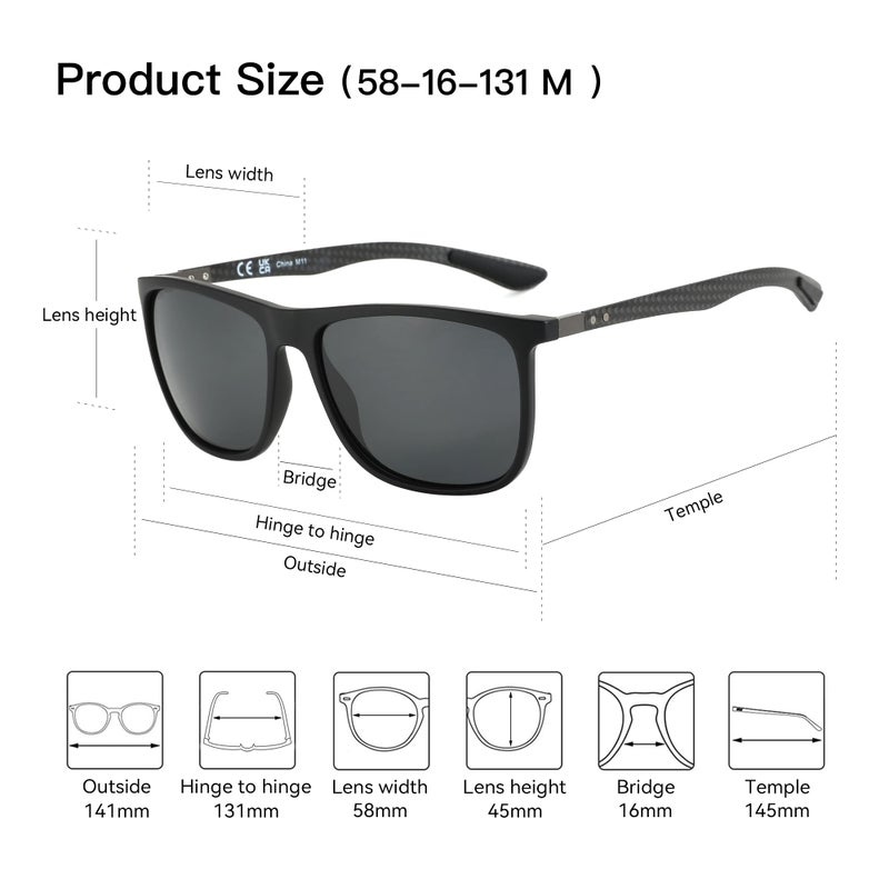 ZENOTTIC Square Polarized Sunglasses for Men Ultralight Carbon Fiber Sun Glasses Driving Fishing Golf Sports UV400 Protection - Image 5