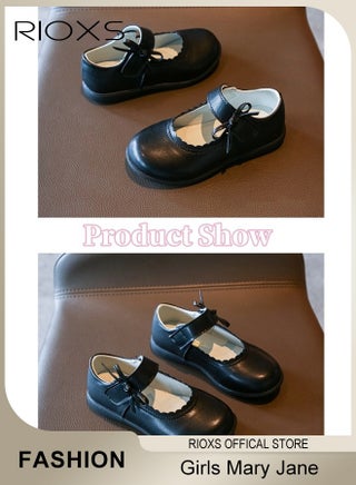 Toddler Girls' Mary Jane Shoes, Elegant Bowknot Ballerina Flats, Girls School Shoes with Velcro Closure, Matte Leather Uniform Dress Shoe, Classic Oxford Shoes for Kids Girls, Lightweight Non-slip Walking Shoes, Princess Shoes for Parties, Weddings, Music Recitals, Formal Occasions and Daily Wear, Black Retro Flats - view 4