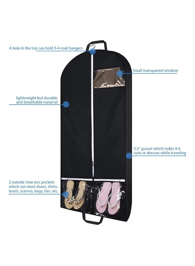 Travel Garment Bags for Men and Women with 2 Clear Pockets - Hanging Storage Bags for Suits, Shirts, Coats, and Dresses - Ideal for Plane and Car Travel (128*58*10cm)  - Image 2