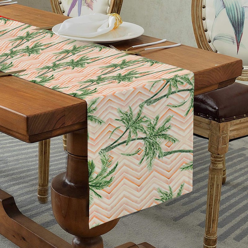 homewards Digitally Printed Pink Palm Tree Table Runner Size 13X72 inches