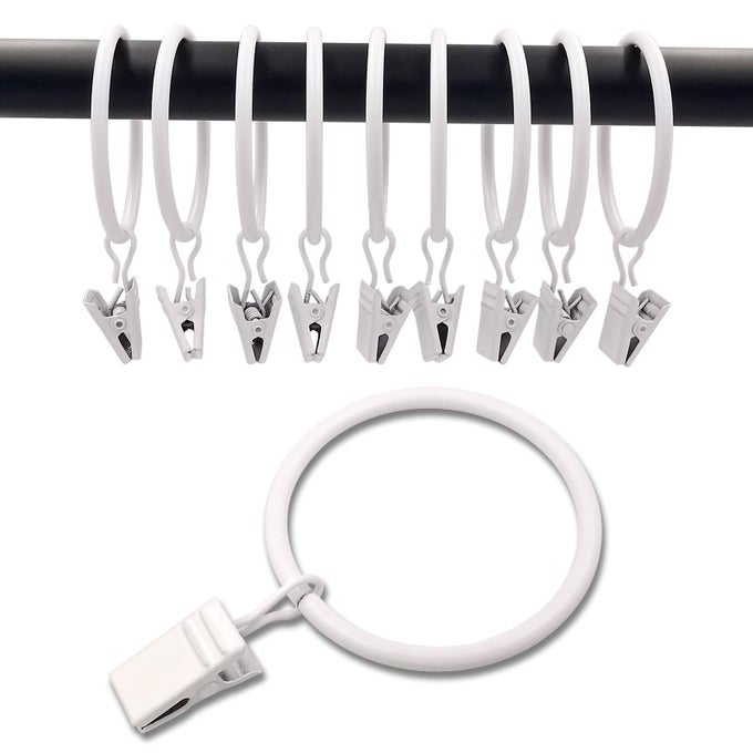 40 PACK WHITE CURTAIN RINGS WITH CLIPS CURTAIN HOOKS HANGERS CLIP RINGS FOR HANGING DRAPES BOWS HAT DRAPERY RINGS 177 IN I D FITS UP TO 15 IN DIAMETER CURTAIN ROD