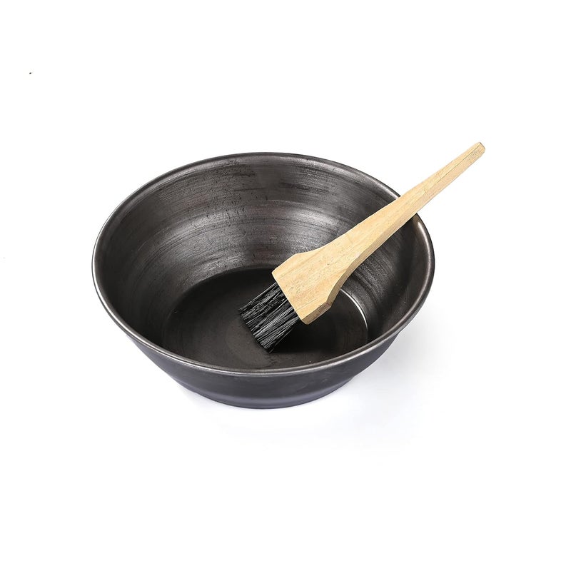 VISMAY'S Vismays Handmade Iron Henna Bowl with Wooden Brush Mehandi Katora Heena Kadhai Kadai Karahi Durable Loha Katori for Mehendi Wok Kavala Ideal for Personal Salon Spa Hair Mask Make In India 85 inch - Image 1