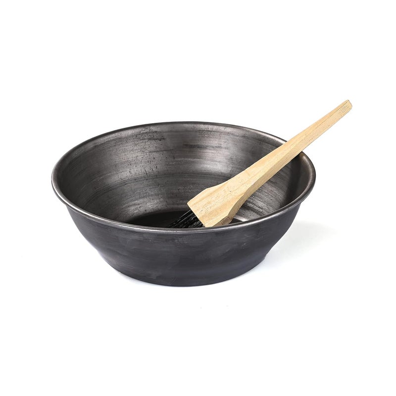 VISMAY'S Vismays Handmade Iron Henna Bowl with Wooden Brush Mehandi Katora Heena Kadhai Kadai Karahi Durable Loha Katori for Mehendi Wok Kavala Ideal for Personal Salon Spa Hair Mask Make In India 85 inch - Image 3