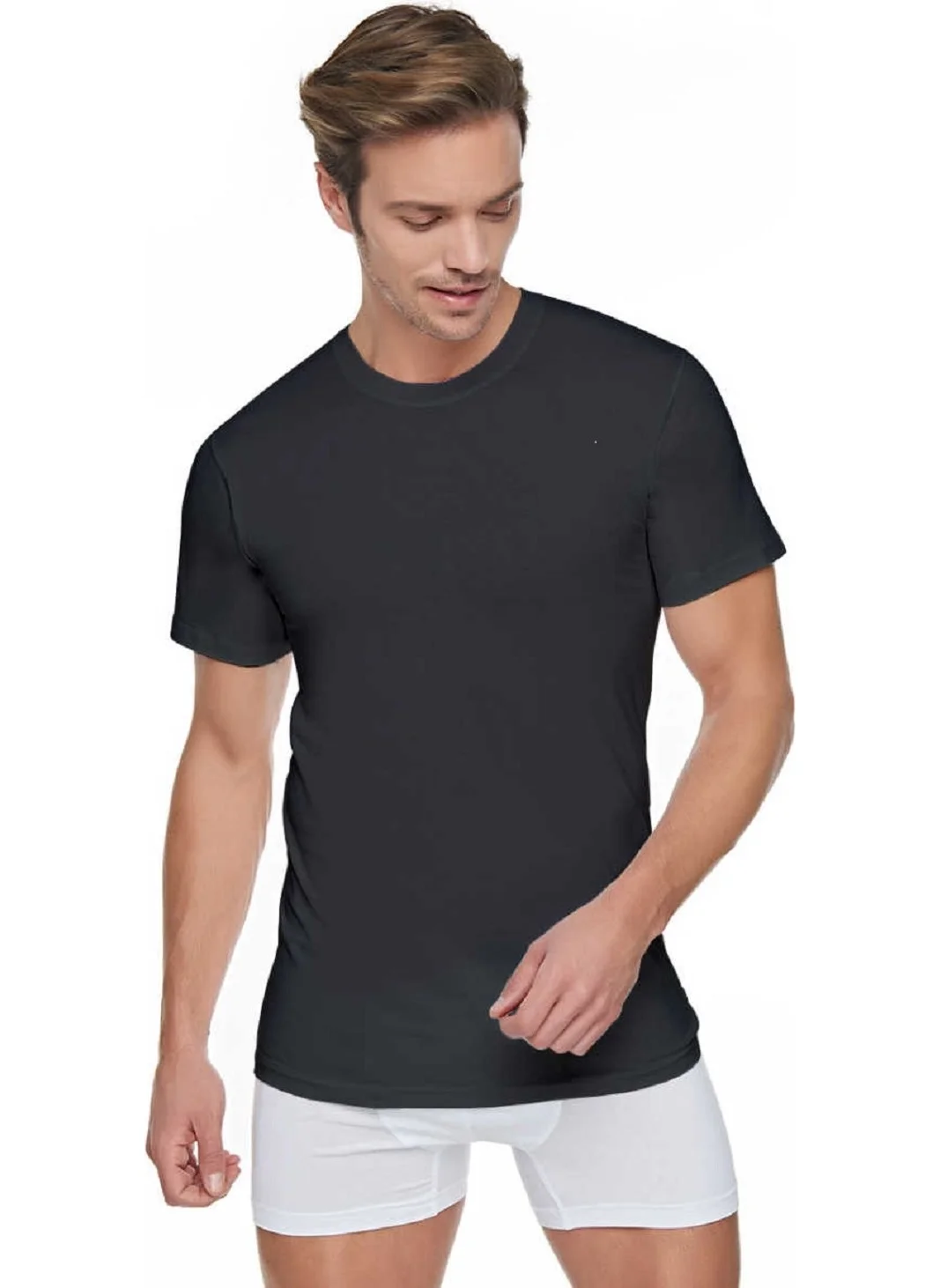 Seher Yıldızı Morning Star Men's Combed Cotton 6-Piece 0 Collar Half Sleeve Undershirt Black