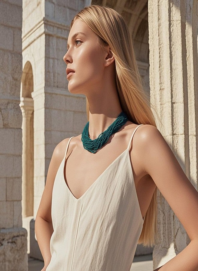 Coiris Fashion Multi Layer Strand Collar Colorful Chunky Necklace for Women Tropic Boho Style Necklace, Plastic, No Gemstone - Image 2