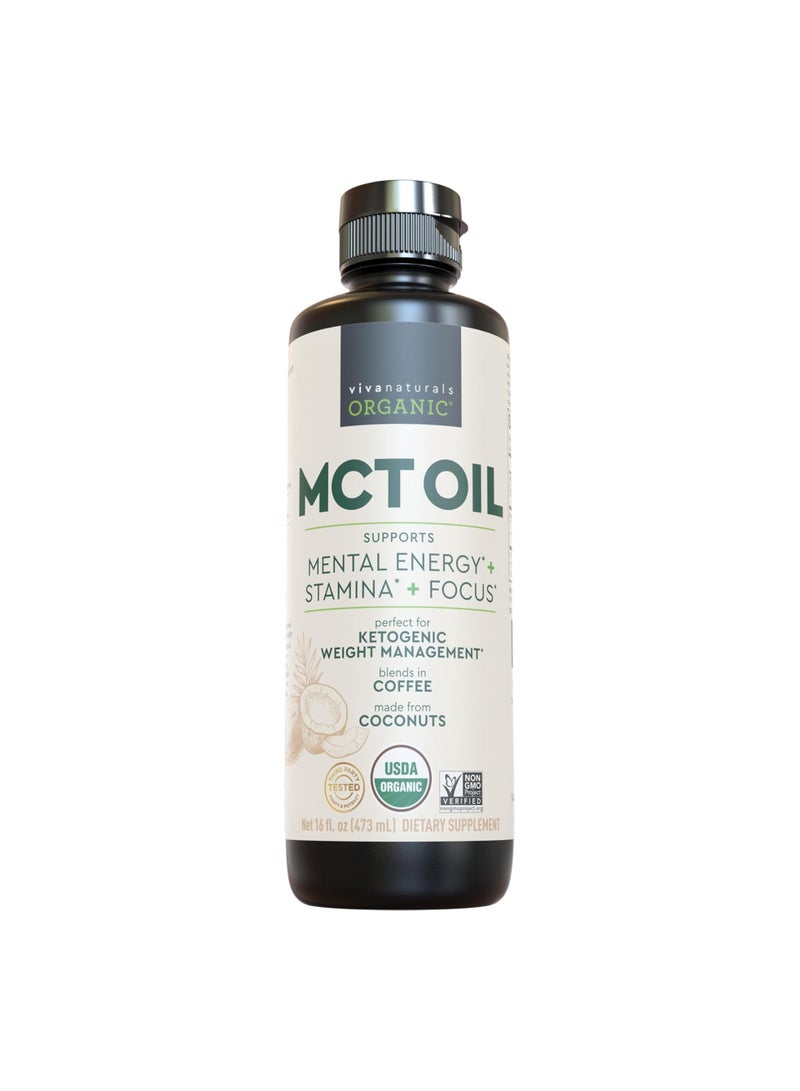 Left Coast Performance Viva Naturals Organic MCT Oil 16 fl oz - Best MCT Oil Organic for Coffee, MCT Coconut Oil Supports Energy & Mental Clarity, USDA Organic, Non-GMO, Paleo & Keto Certified, MCT Wellness